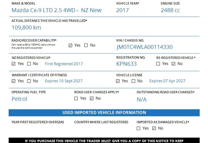 2017 Mazda Cx-9 LTD 2.5 4WD –  NZ New full