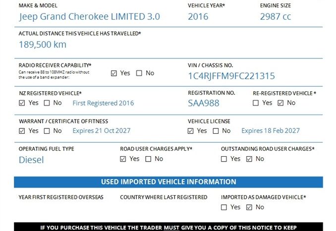 2016 Jeep Grand Cherokee LIMITED 3.0 CRDi 4X4 full