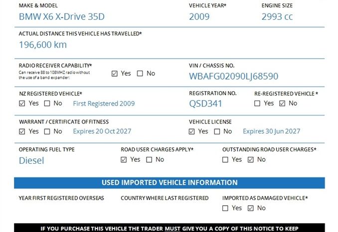 2009 BMW X6 X-Drive 35D  – NZ New full