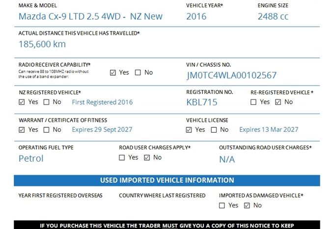 2016 Mazda Cx-9 LTD 2.5 4WD –  NZ New full